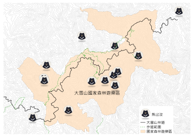 大雪山國家森林遊樂區內-黑熊影像位置分布