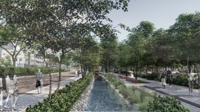 園區邊界打造圳水流過的淺水道-模擬畫面