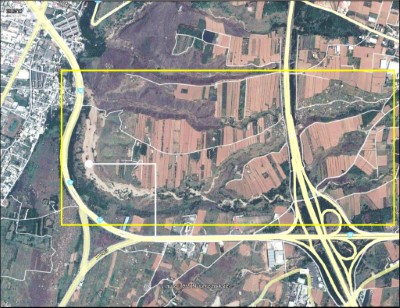 102年衛星影像顯示鹿寮南溪土砂下移嚴重溪床卵礫石遍布無植生